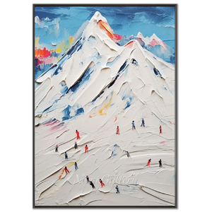 Vibrant Ski Mountain Textured Oil Painting #NM646