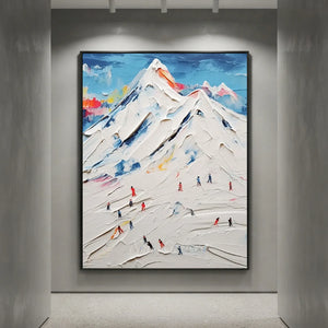 Vibrant Ski Mountain Textured Oil Painting #NM646