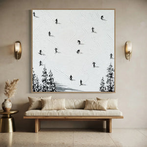 Dynamic Skiers Mountain Textured Art #NM622