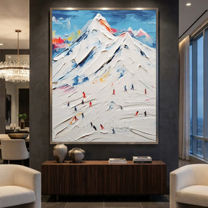 Vibrant Ski Mountain Textured Oil Painting #NM646