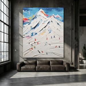 Vibrant Ski Mountain Textured Oil Painting #NM646