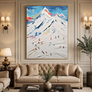Vibrant Ski Mountain Textured Oil Painting #NM646