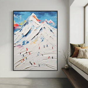 Vibrant Ski Mountain Textured Oil Painting #NM646