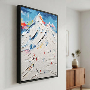 Vibrant Ski Mountain Textured Oil Painting #NM646