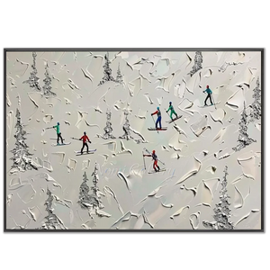Textured Skiers on Snowy Mountain Oil Painting #NM607