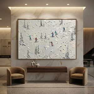 Textured Skiers on Snowy Mountain Oil Painting #NM607