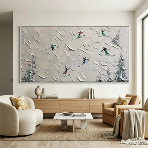 Dynamic Skiers on Snowy Mountain Textured Art #NM608