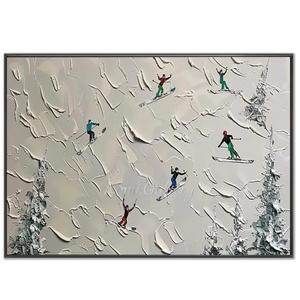 Dynamic Skiers on Snowy Mountain Textured Art #NM608