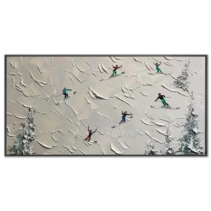 Dynamic Skiers on Snowy Mountain Textured Art #NM608