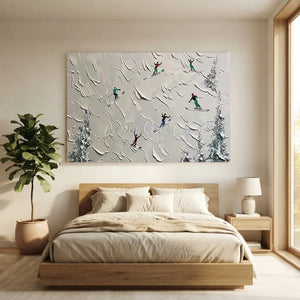 Dynamic Skiers on Snowy Mountain Textured Art #NM608