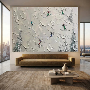Dynamic Skiers on Snowy Mountain Textured Art #NM608