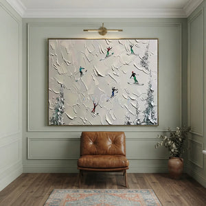 Dynamic Skiers on Snowy Mountain Textured Art #NM608