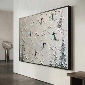 Dynamic Skiers on Snowy Mountain Textured Art #NM608