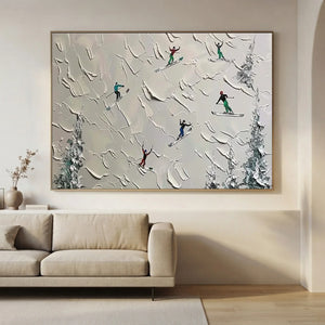 Dynamic Skiers on Snowy Mountain Textured Art #NM608