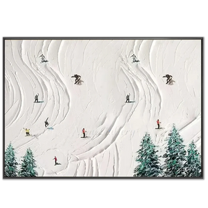 Dynamic Skiers on Snowy Mountain Textured Painting #NM609