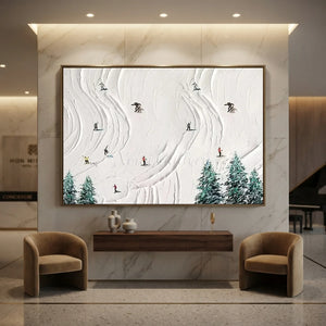 Dynamic Skiers on Snowy Mountain Textured Painting #NM609