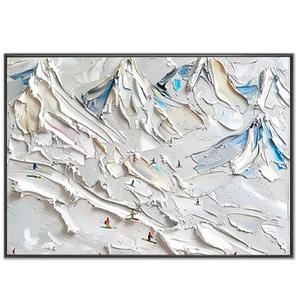 Dynamic Textured Snowy Mountain Peaks Skiers Oil Painting #NM612