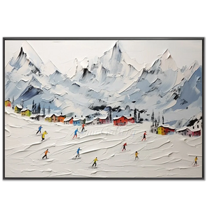 Textured Mountain Ski Slope Village Oil Painting #NM613