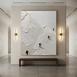 Textured Mountain Ascent Art with Climbers #NM647