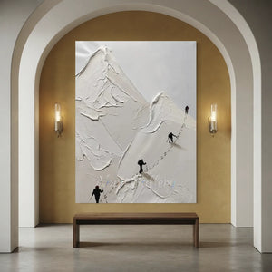 Textured Mountain Ascent Art with Climbers #NM647