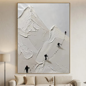 Textured Mountain Ascent Art with Climbers #NM647