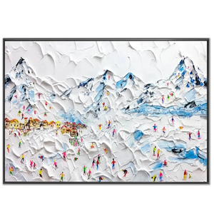 Vibrant Skiers on Snowy Mountain Textured Art #NM614