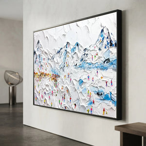 Vibrant Skiers on Snowy Mountain Textured Art #NM614