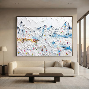 Vibrant Skiers on Snowy Mountain Textured Art #NM614
