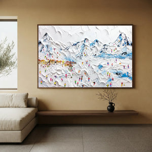 Vibrant Skiers on Snowy Mountain Textured Art #NM614