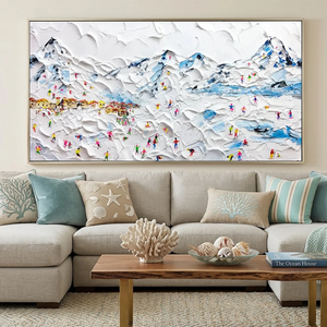 Vibrant Skiers on Snowy Mountain Textured Art #NM614