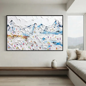 Vibrant Skiers on Snowy Mountain Textured Art #NM614