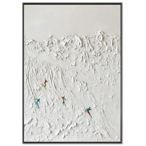 Textured Ski Slope Art: Vibrant Skiers on Snowy Mountain #NM649
