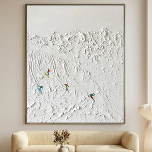 Textured Ski Slope Art: Vibrant Skiers on Snowy Mountain #NM649