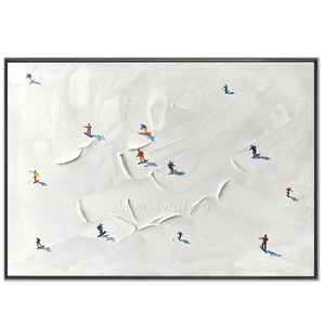 Textured Ski Slope Art with Colorful Skiers #NM617