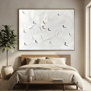 Textured Ski Slope Art with Colorful Skiers #NM617