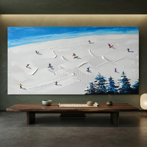 Textured Ski Slope Oil Painting: Winter Sports Adventure #NM618