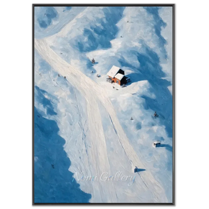 Serene Snowy Mountain Cabin Oil Painting #NM555