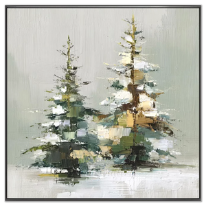 Textured Winter Pines Oil Painting - Hand-painted Landscape Art #NM535