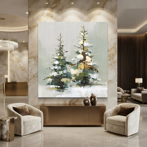 Textured Winter Pines Oil Painting - Hand-painted Landscape Art #NM535