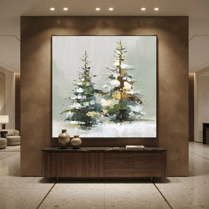 Textured Winter Pines Oil Painting - Hand-painted Landscape Art #NM535