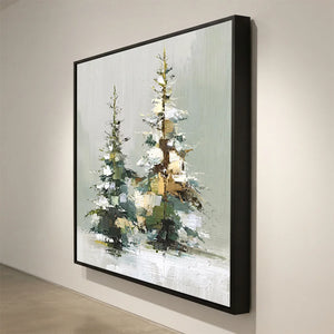 Textured Winter Pines Oil Painting - Hand-painted Landscape Art #NM535