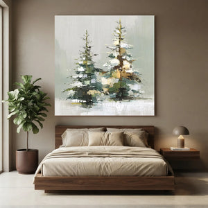 Textured Winter Pines Oil Painting - Hand-painted Landscape Art #NM535