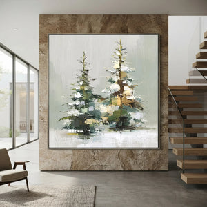 Textured Winter Pines Oil Painting - Hand-painted Landscape Art #NM535