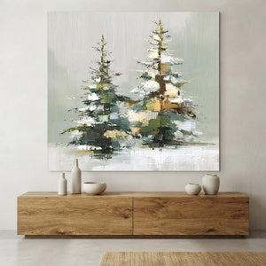 Textured Winter Pines Oil Painting - Hand-painted Landscape Art #NM535