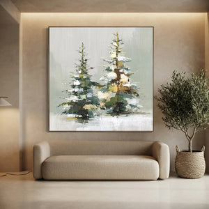 Textured Winter Pines Oil Painting - Hand-painted Landscape Art #NM535