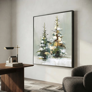 Textured Winter Pines Oil Painting - Hand-painted Landscape Art #NM535