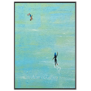 Abstract Swimmers in Aqua Waters Textured Art #NM728