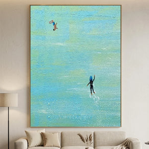 Abstract Swimmers in Aqua Waters Textured Art #NM728