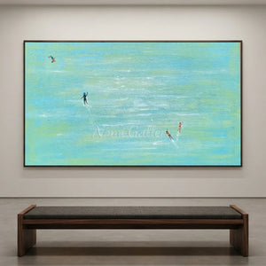 Aqua Serenity Surfers Textured Art #NM683