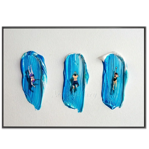Textured Swimmers in Blue Strokes Handmade Art #NM684